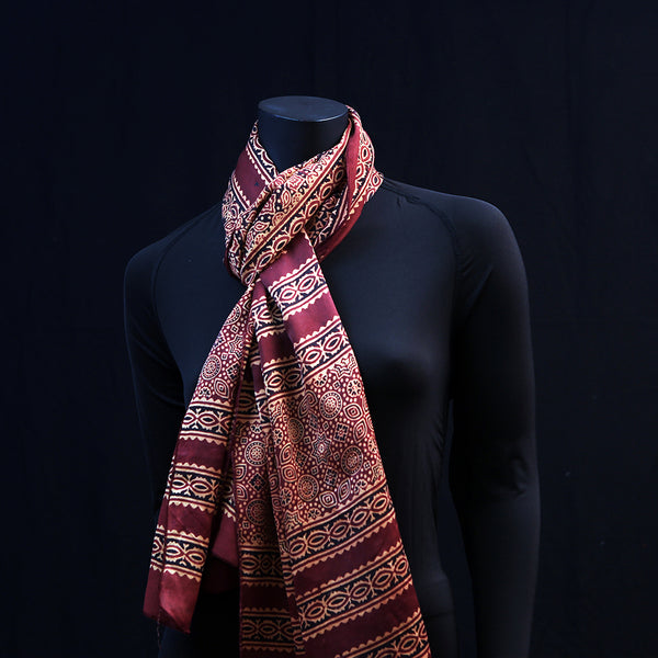 Hand printed Silk Scarf - Wine Red