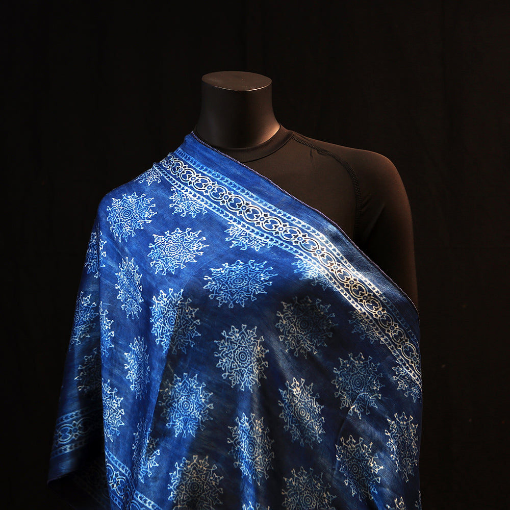 Hand printed Silk Scarf - True Blue