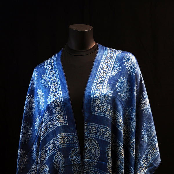 Hand printed Silk Scarf - True Blue