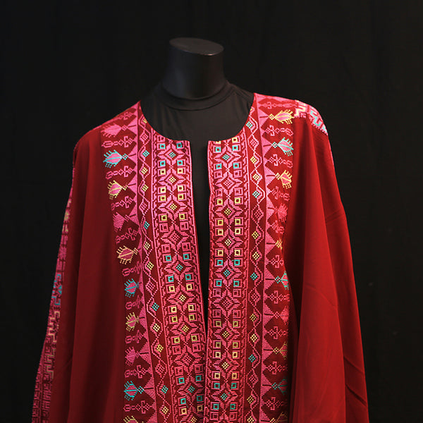 Embroidered Cape Dress - Red on fire