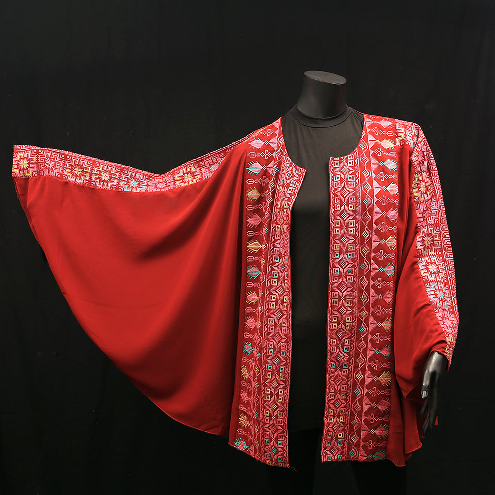 Embroidered Cape Dress - Red on fire