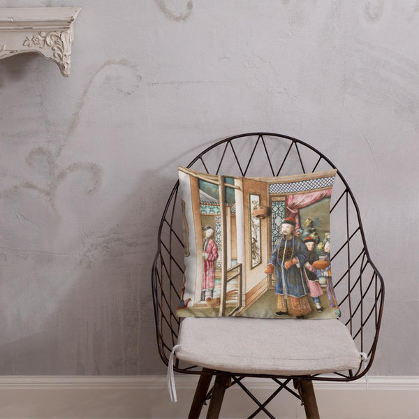 Antique Art Print Decorative Throw Pillow & Cushion Porcelain Figures Chair