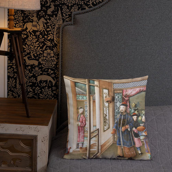 Antique Art Print Decorative Throw Pillow & Cushion Porcelain Figures  Bed