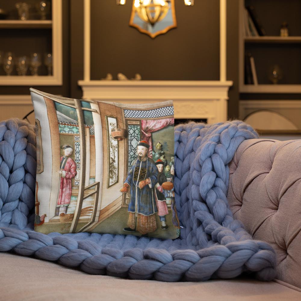 Antique Art Print Decorative Throw Pillow & Cushion Porcelain Figures  Rug