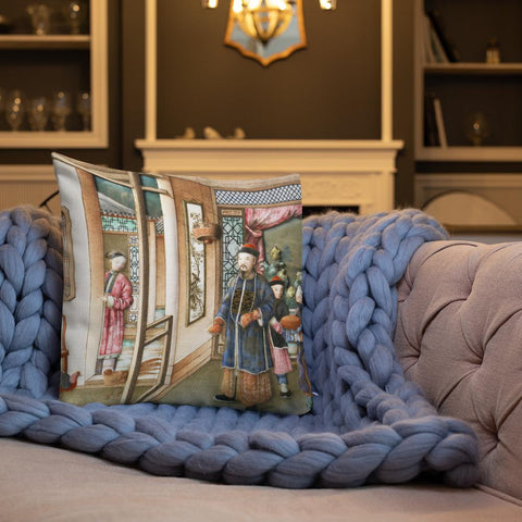 Antique Art Print Decorative Throw Pillow & Cushion Porcelain Figures  Rug