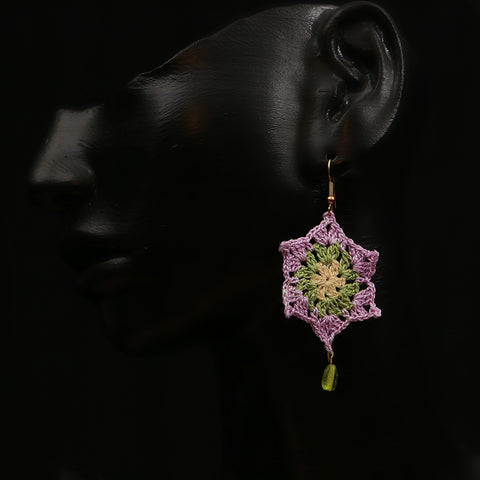 Handmade Crocheted Danglers - Purple Green