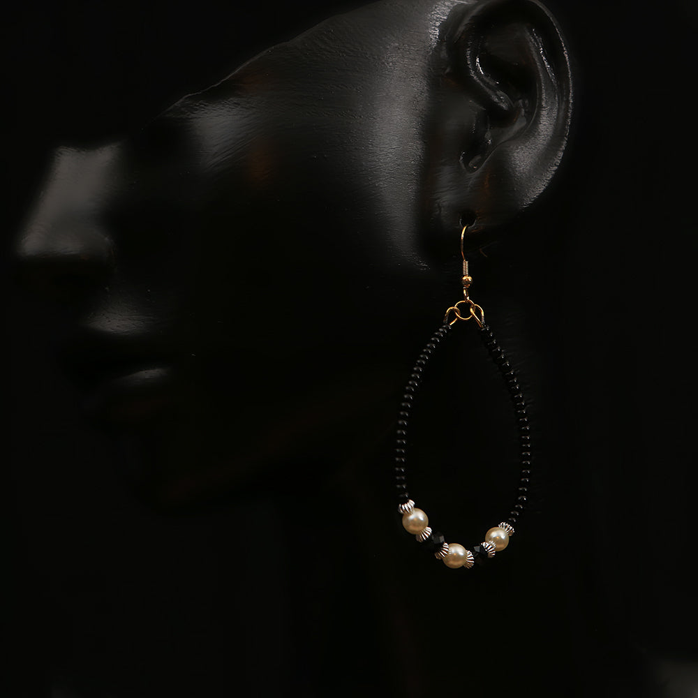 Handmade Pearl and Crystal Hoops - Black