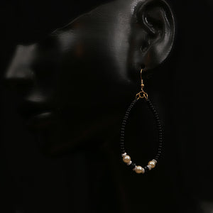 Handmade Pearl and Crystal Hoops - Black