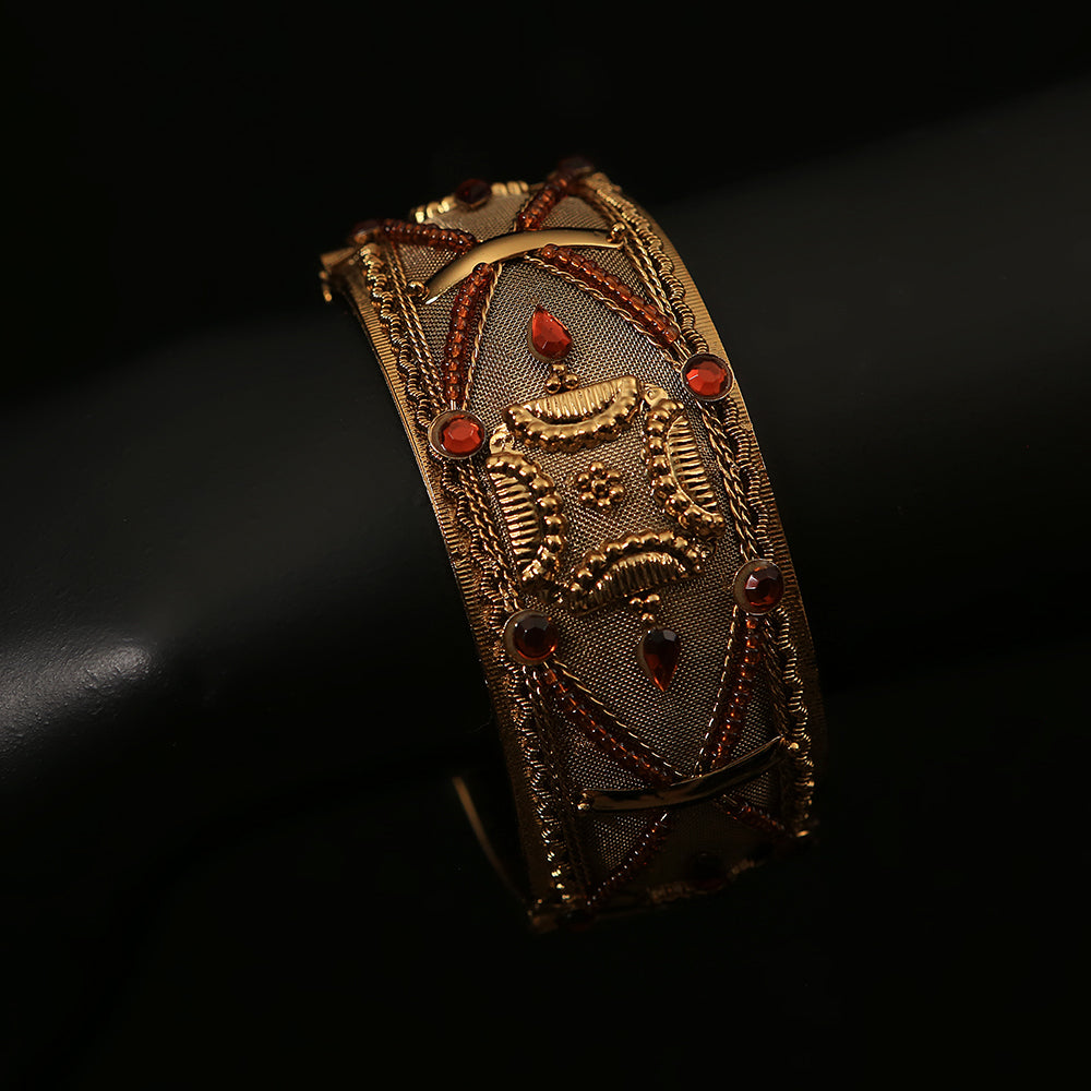 Brass Bangle / Bracelet / 'Kada' - Red Rhinestone