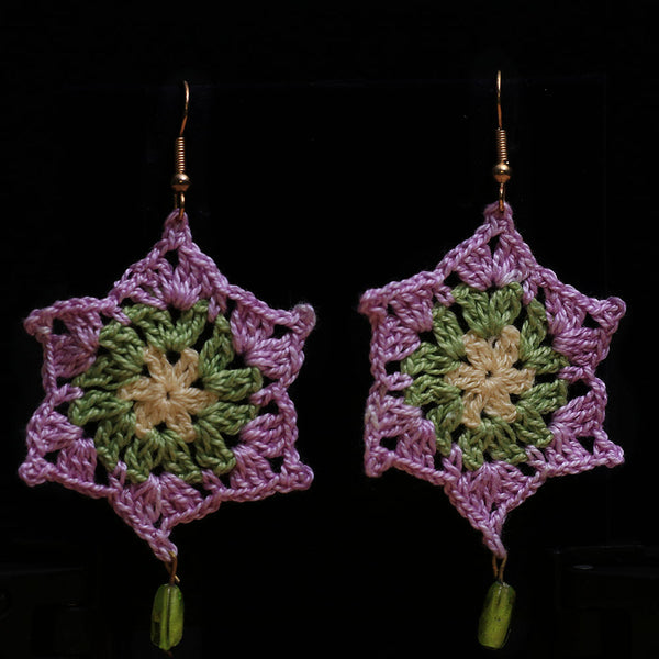 Handmade Crocheted Danglers - Purple Green