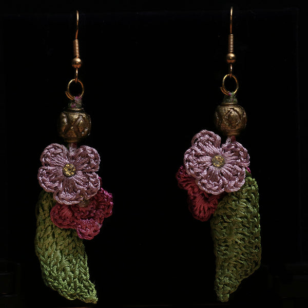 Handmade Crocheted Danglers - Green Leaves
