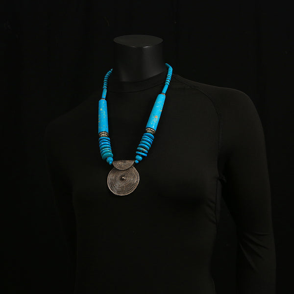 Handmade Resin and Metal Necklace - Turquoise Flute