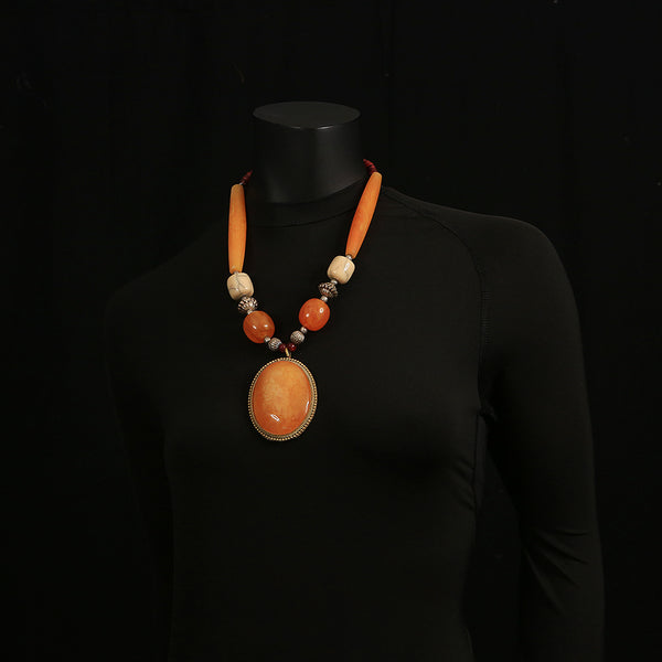 Handmade Resin & Metal Necklace - The Orange Bubble