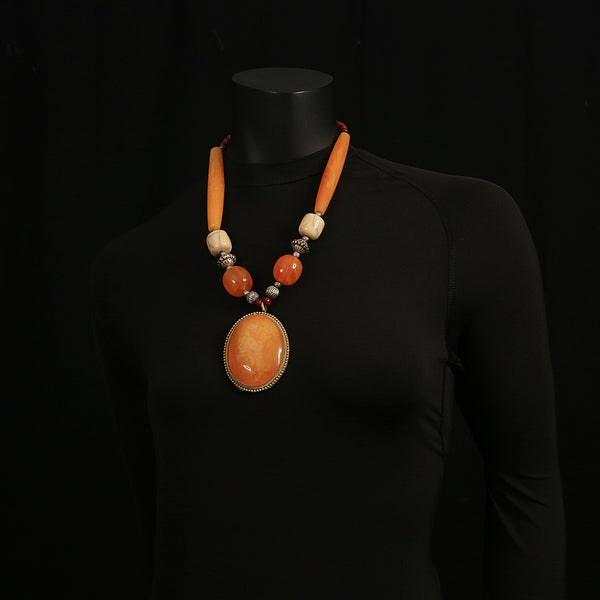 Handmade Resin & Metal Necklace - The Orange Bubble