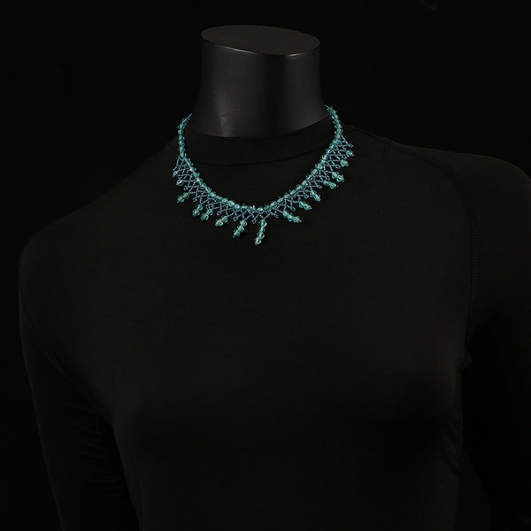 Handmade Crystal & Glass Beads Necklace - Turquoise