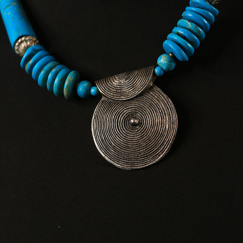 Handmade Resin and Metal Necklace - Turquoise Flute