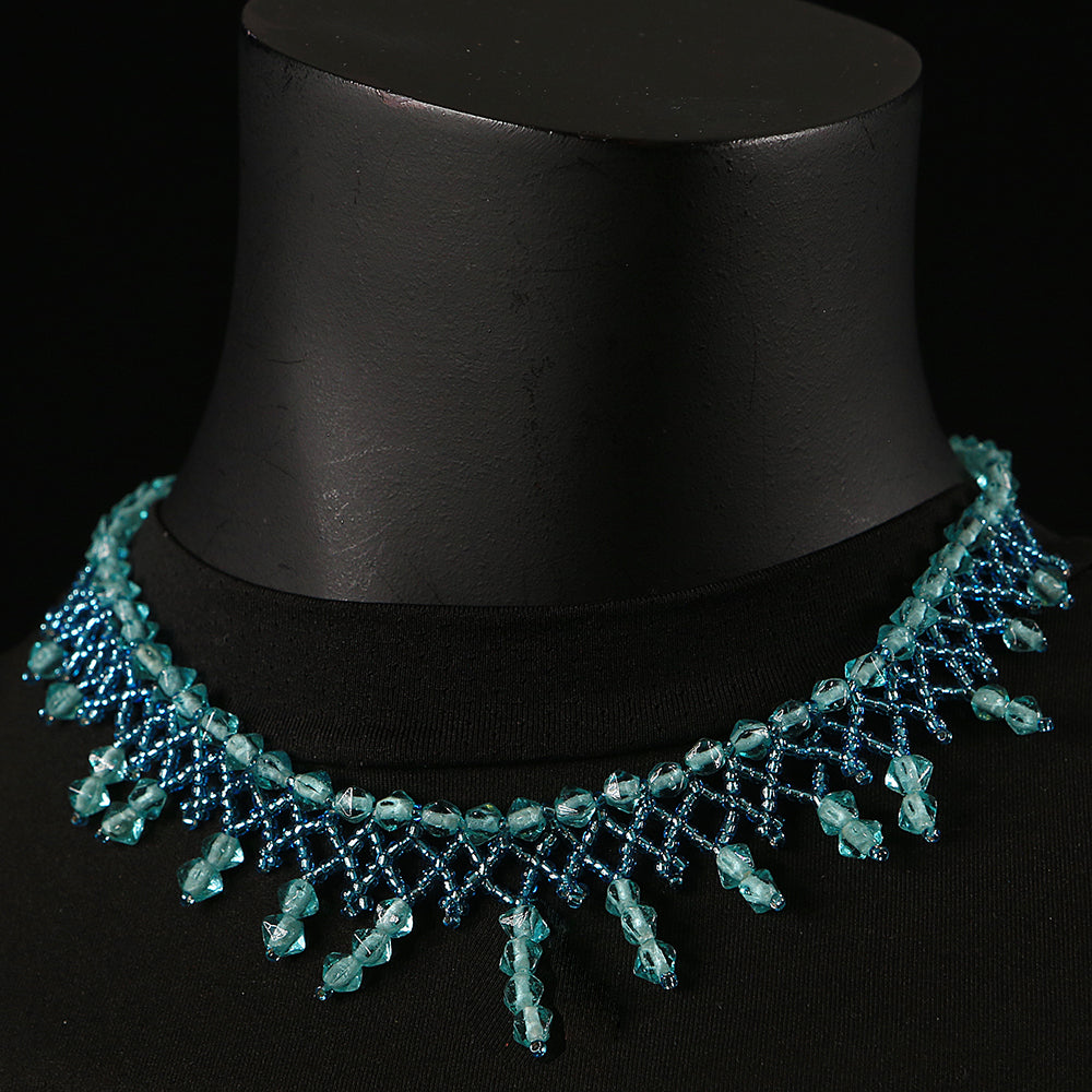 Handmade Crystal & Glass Beads Necklace - Turquoise