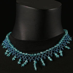 Handmade Crystal & Glass Beads Necklace - Turquoise
