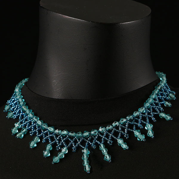 Handmade Crystal & Glass Beads Necklace - Turquoise
