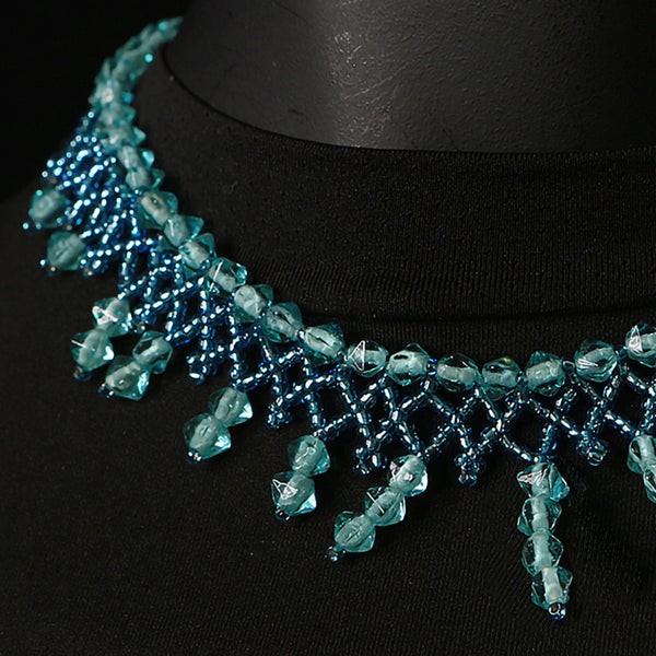Handmade Crystal & Glass Beads Necklace - Turquoise