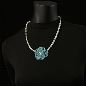 Handmade Crochet Flower and Pearl Necklace