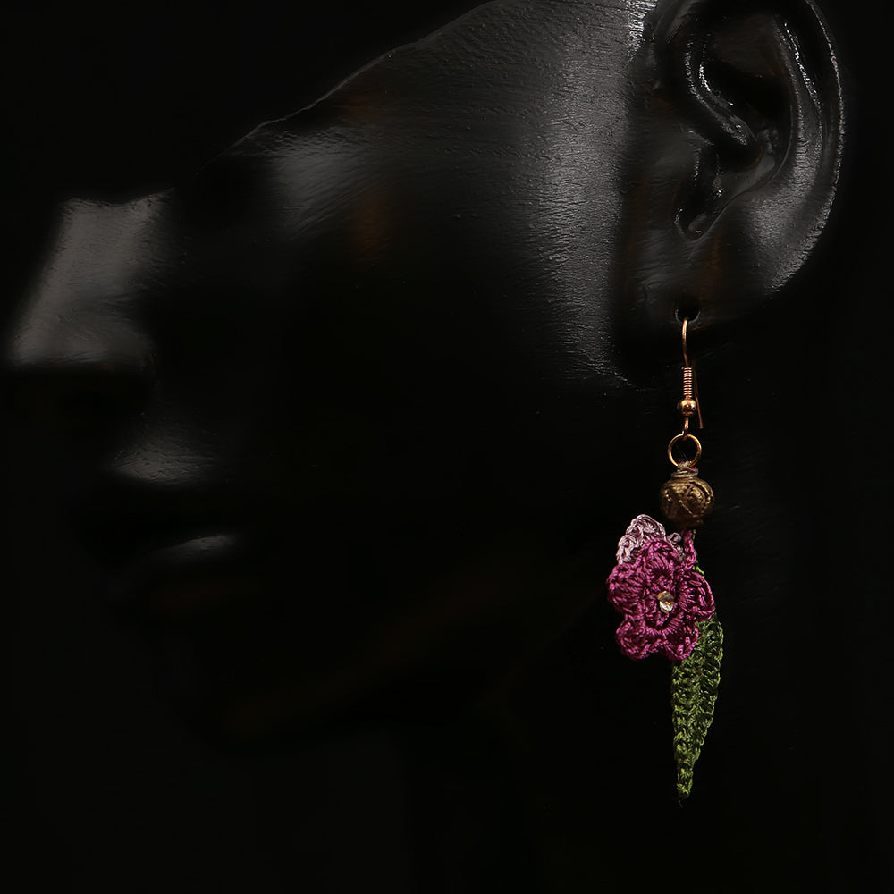 Handmade Crocheted Danglers - Green Leaves