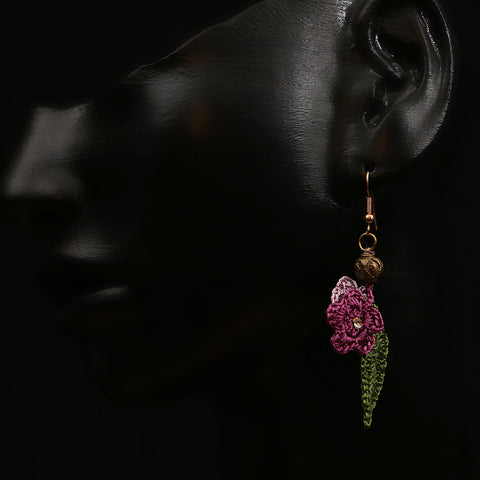 Handmade Crocheted Danglers - Green Leaves