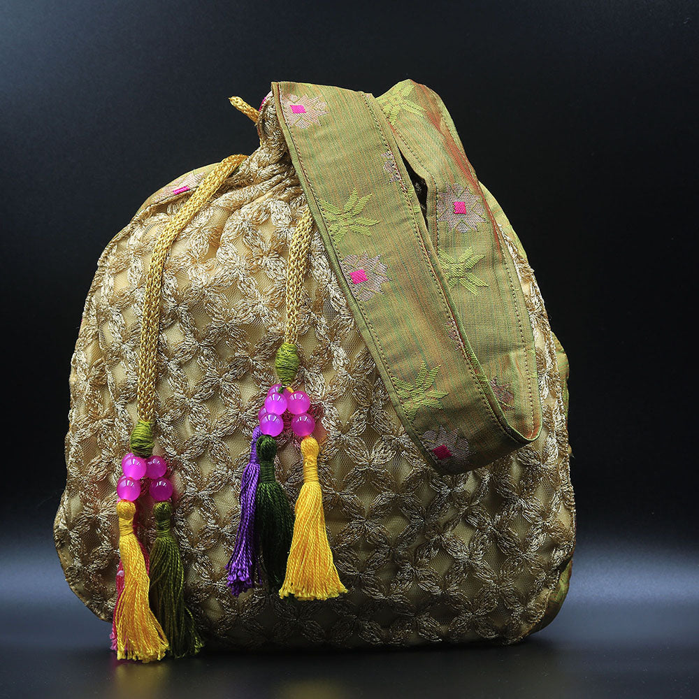 Handmade Potli Bag - Gold Jaal