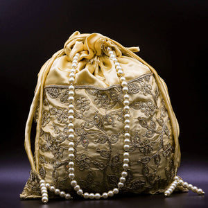 Handmade Potli Bag - Gold Zari Pattern