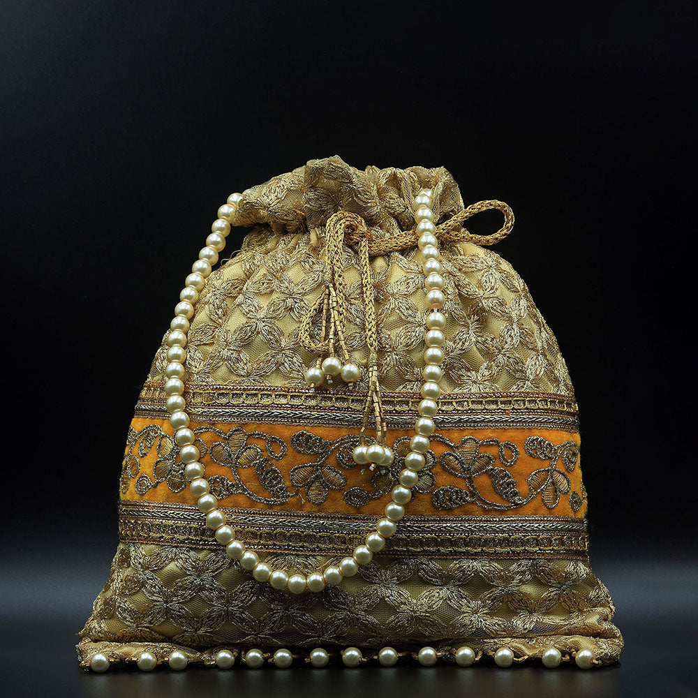 Handmade Potli Bag - Orange Gold