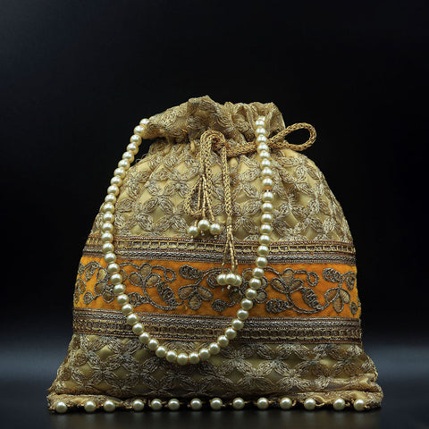 Handmade Potli Bag - Orange Gold