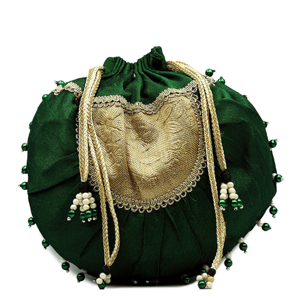 Handmade Batua Bag - Green Silk