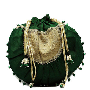 Handmade Batua Bag - Green Silk