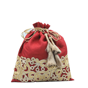 Handmade Potli Bag - Red Gold Tassle
