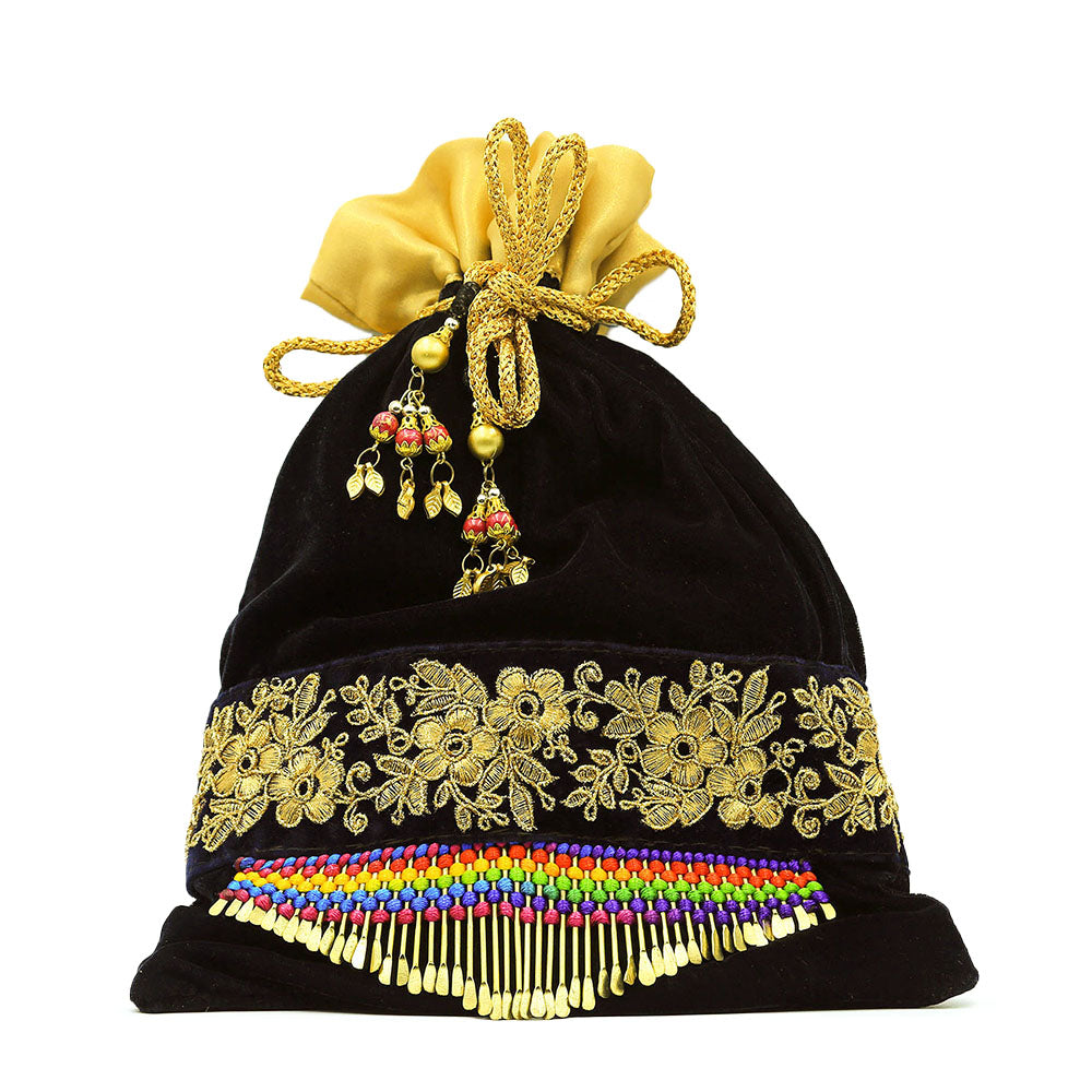 Handmade Potli Bag - Black Gold Rainbow