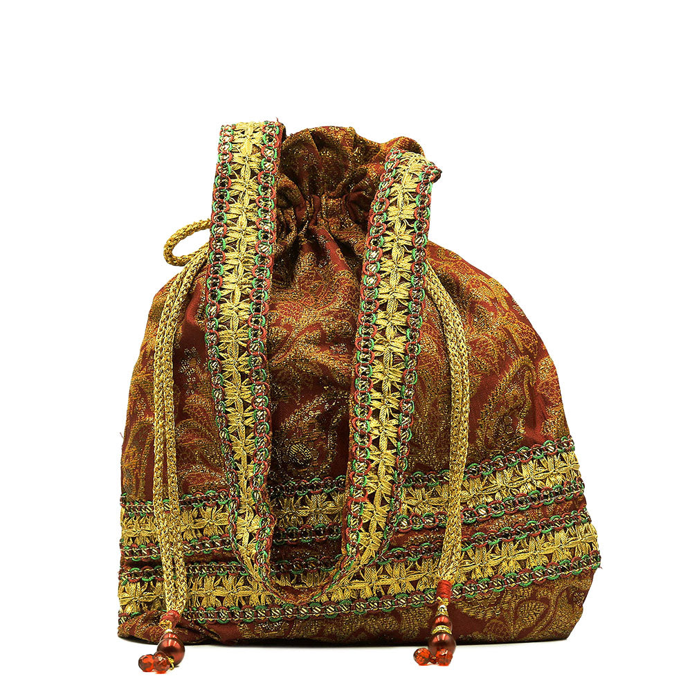 Handmade Potli Bag - Maroon Paisley