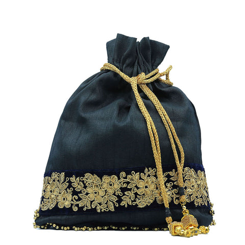 Handmade Potli Bag - Black Gold Belt