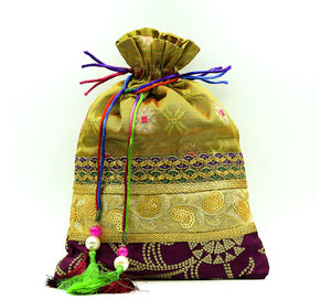 Handmade Potli Bag - Purple Gold