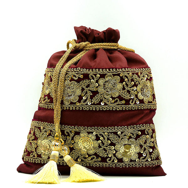 Handmade Potli Bag - Burgundy Lace