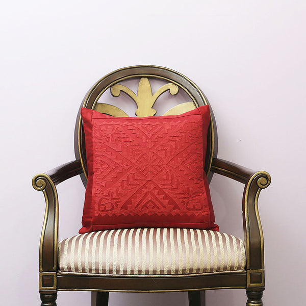 Handmade Rilli Applique Satin  Decorative Throw Pillow & Cushion Cover 18 x 18 inches Red Rilli