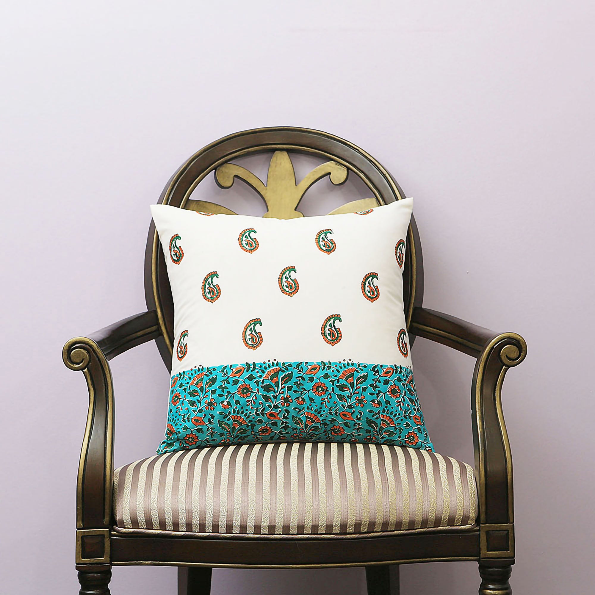 Handmade Blockprint Cotton  Decorative Throw Pillow & Cushion Cover 18 x 18 inches Paisley Print