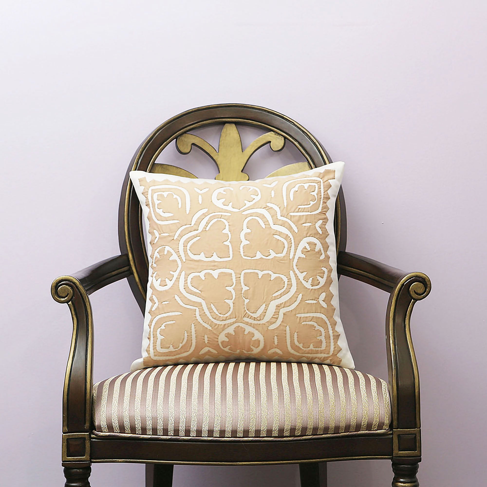 Handmade Rilli Applique Satin  Decorative Throw Pillow & Cushion Cover 18 x 18 inches Cream Rilli