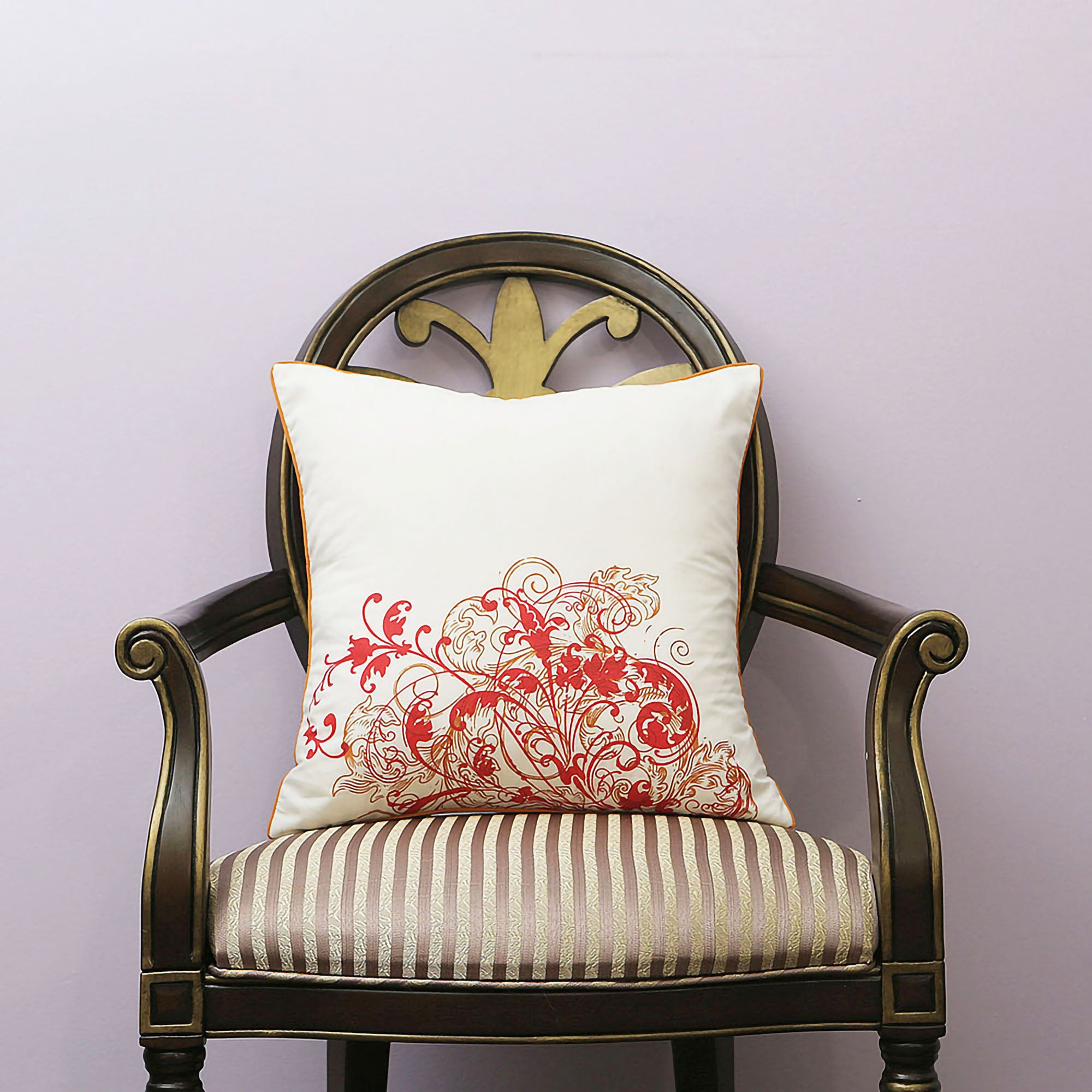 Handmade Blockprint Cotton  Decorative Throw Pillow & Cushion Cover 18 x 18 inches Red Flower