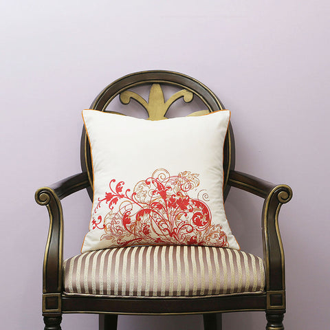 Handmade Blockprint Cotton  Decorative Throw Pillow & Cushion Cover 18 x 18 inches Red Flower
