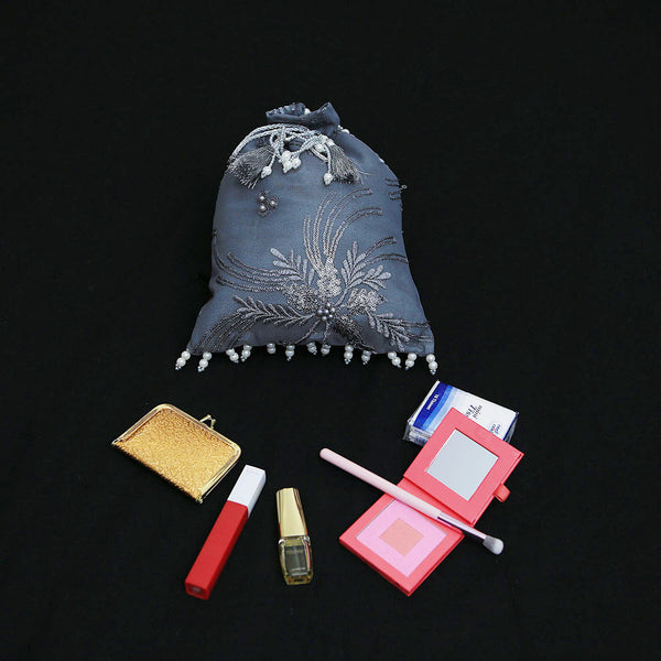 Handmade Potli Bag - Grey Pearls