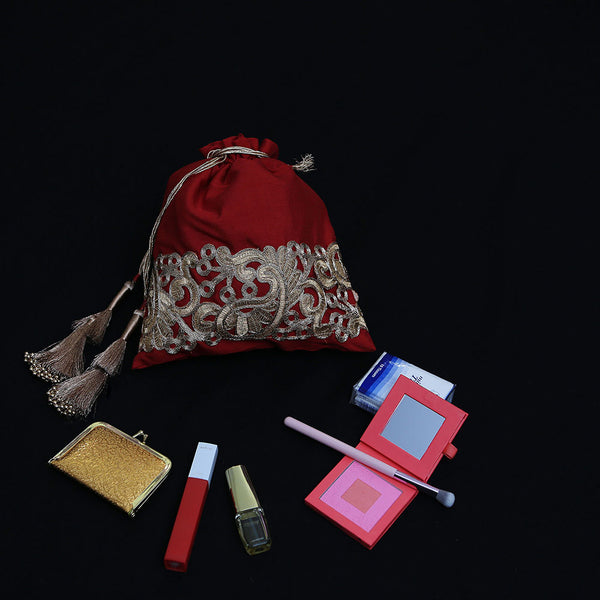 Handmade Potli Bag - Red Gold Tassle