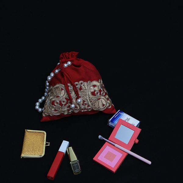 Handmade Potli Bag - Red Gold