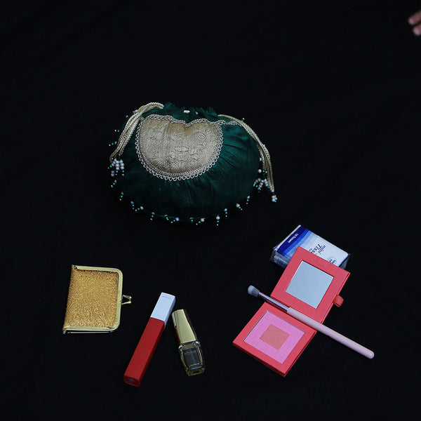 Handmade Batua Bag - Green Silk