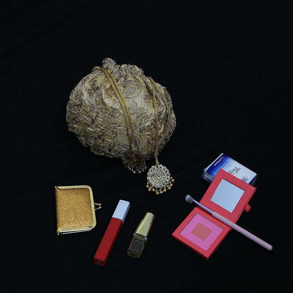 Handmade Potli Bag - Gold Jaal