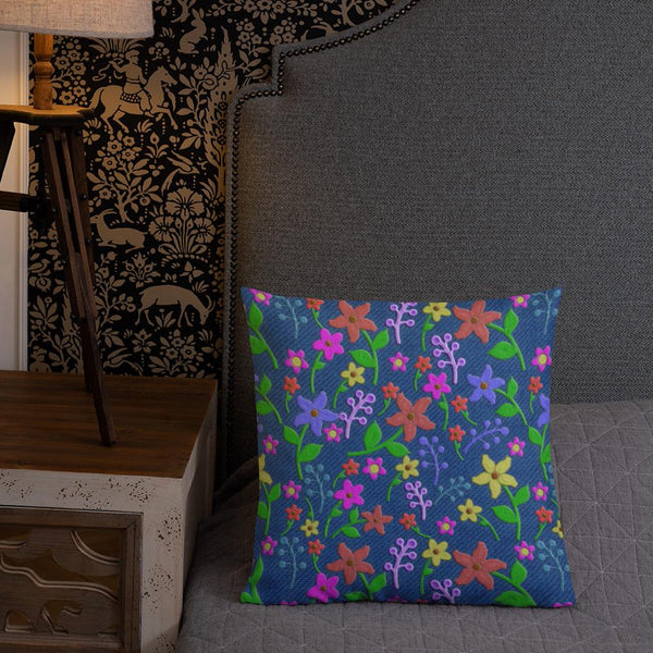 Premium Pillow / Cushion Art Print Embroidered look 18 x 18 in